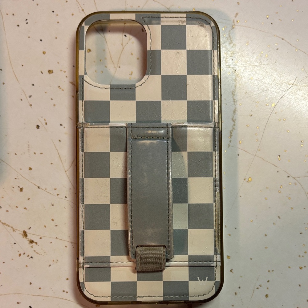 Elegant Checkered Phone Case with Stand - Gray iPhone 13 Pro Max